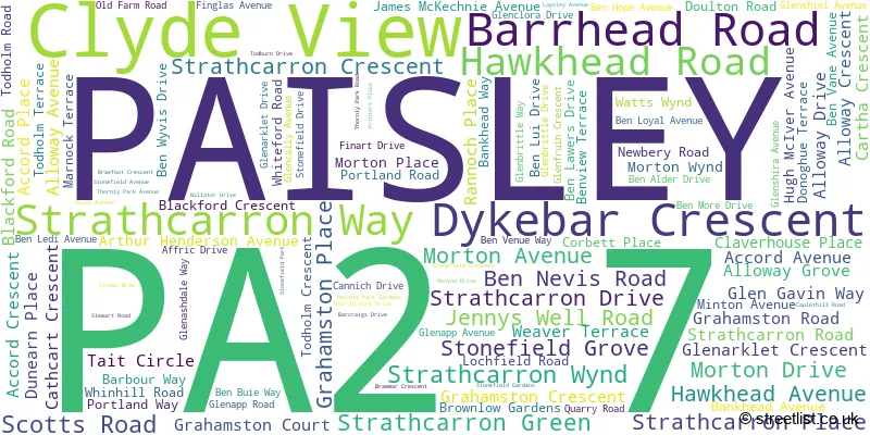 A word cloud for the PA2 7 postcode